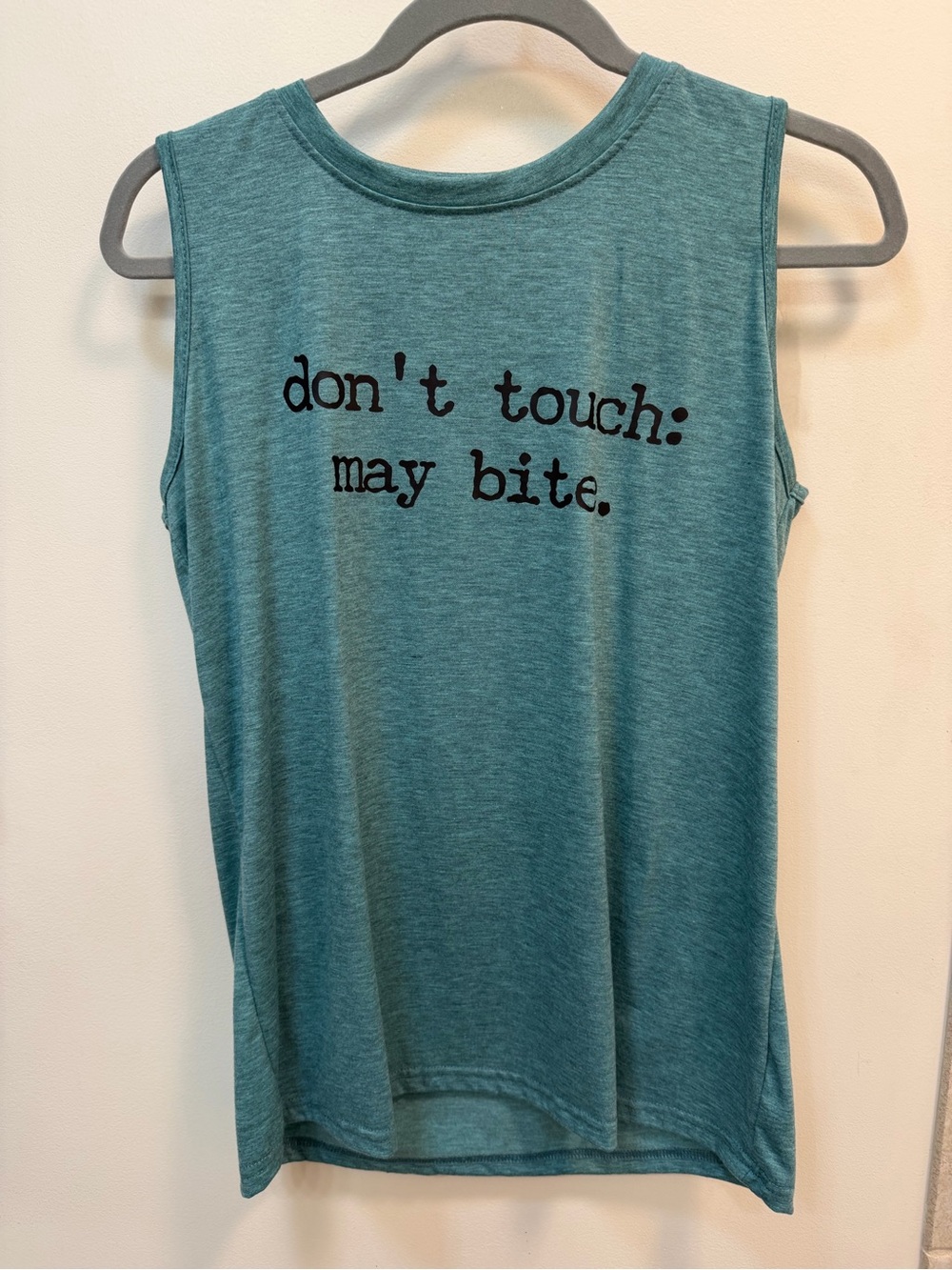 Don't Touch: May Bite Teal Graphic Muscle Tank